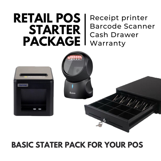 Retail POS Starter Package – Printer, Cash Drawer & USB 2D Barcode Scanner